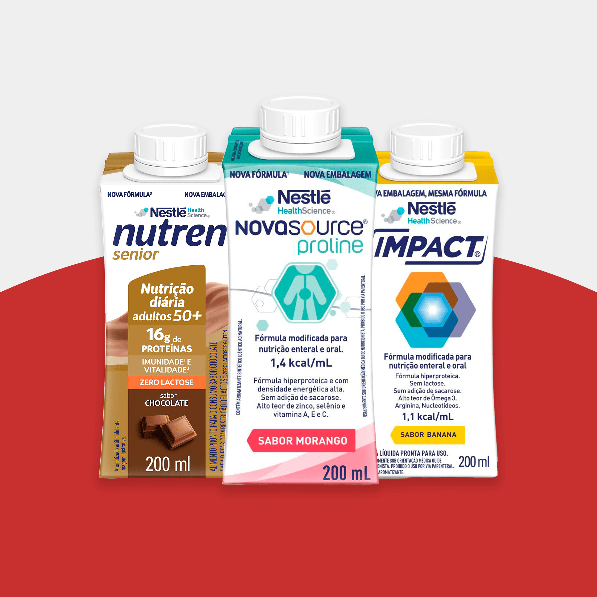 Linha de suplementos nutricionais Nestlé Health Science: Nutren Senior, Novasource Proline e Impact