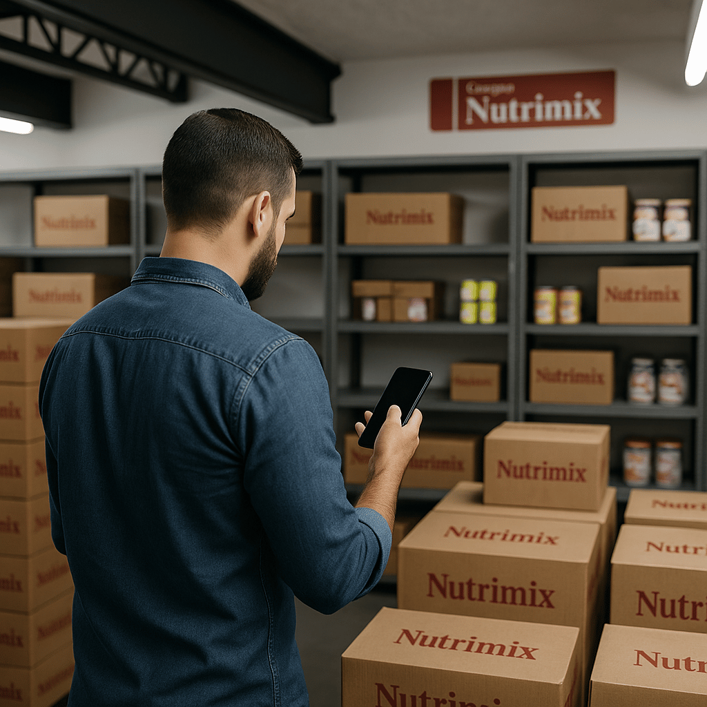 Colaborador conferindo estoque Nutrimix